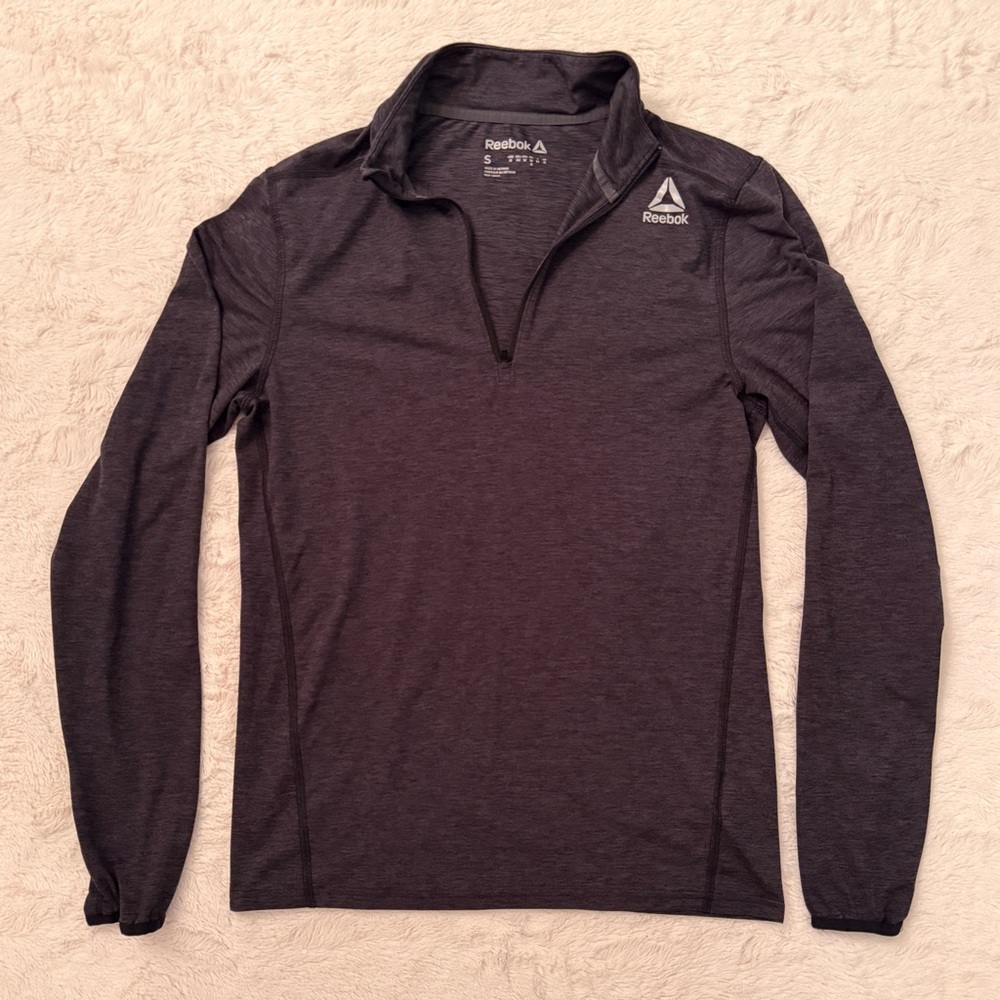 Reebok Charcoal Heather Grey 1/4 Zip Pullover Running Top - Small